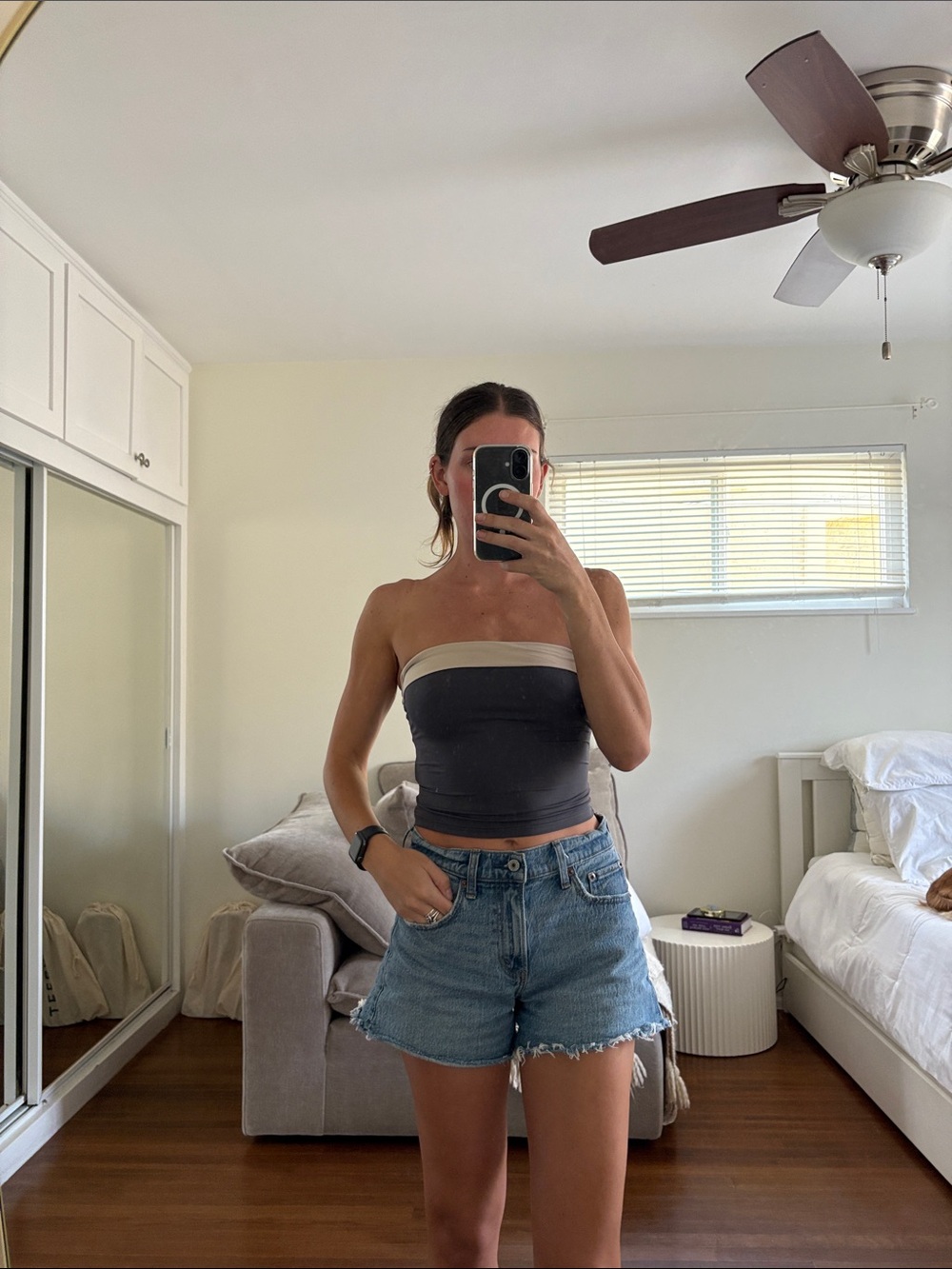 Princess Polly Two-Tone Strapless Tube Top in Charcoal and Cream